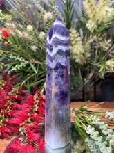Load image into Gallery viewer, Relaxing Chevron Dream Amethyst Crystal Tower Point