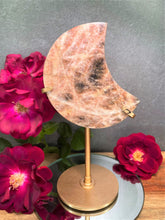 Load image into Gallery viewer, Black Moonstone Sunstone Flash Crystal Crescent Moon Décor