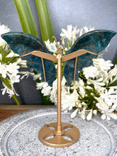 Load image into Gallery viewer, Beautiful Blue Apatite Crystal Butterfly Wings On Gold Stand