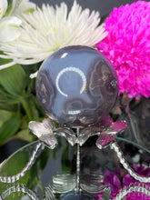 Load image into Gallery viewer, DISCOUNTED Chakra Healing Black Flower Agate Crystal Sphere Ball