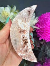 Load image into Gallery viewer, Pink Amethyst Crescent Moon Crystal Carving