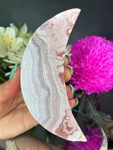 Load image into Gallery viewer, Stunning Pink Amethyst Crescent Moon Crystal Carving