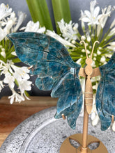 Load image into Gallery viewer, Beautiful Blue Apatite Crystal Butterfly Wings On Gold Stand