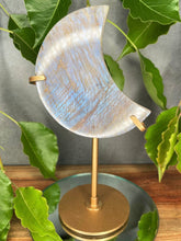 Load image into Gallery viewer, Beautiful Moonstone Crystal Crescent Moon With Blue & Sunstone Flash