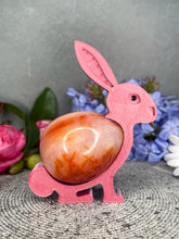 Load image into Gallery viewer, Astounding Carnelian Crystal Egg Carving With Adorable Easter Bunny Stand