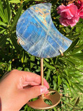Load image into Gallery viewer, Beautiful Labradorite Crystal Crescent Moon On Stand