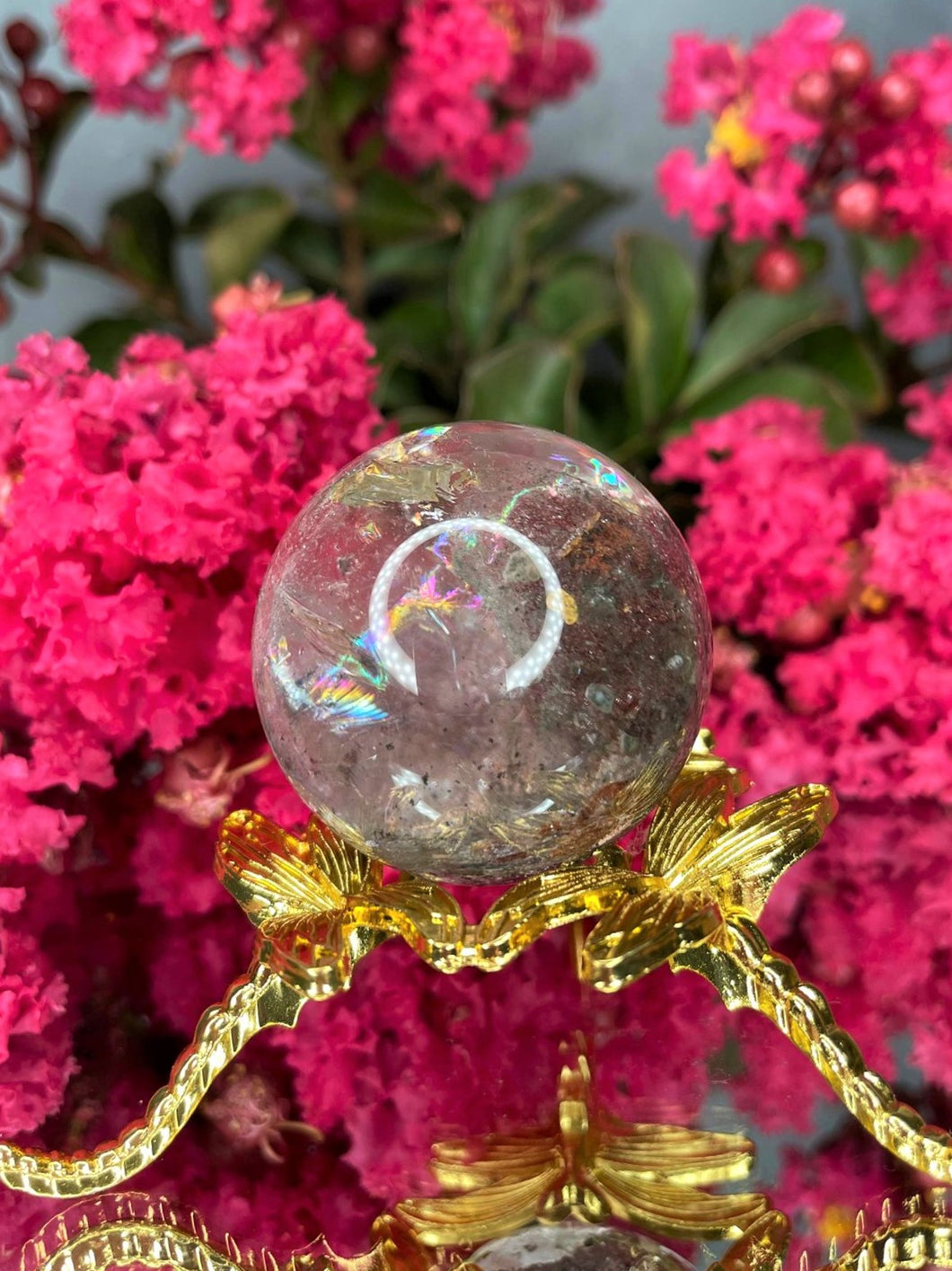 Garden Quartz Lodolite Crystal Sphere With Rainbows