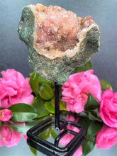 Load image into Gallery viewer, Pink Amethyst Crystal Geode With Druzy On Fixed Stand 42