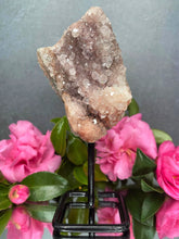 Load image into Gallery viewer, Pink Amethyst Crystal Geode With Druzy On Fixed Stand 21