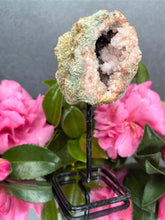 Load image into Gallery viewer, Pink Amethyst Crystal Geode With Druzy On Fixed Stand 09