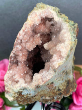Load image into Gallery viewer, Pink Amethyst Crystal Geode With Druzy On Fixed Stand 49