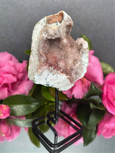 Load image into Gallery viewer, Pink Amethyst Crystal Geode With Druzy On Fixed Stand 01