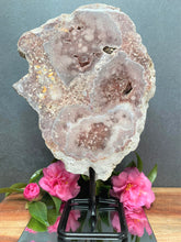 Load image into Gallery viewer, Stunning Pink Amethyst Crystal Slab On Stand Raw Natural Backside