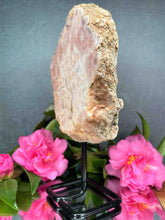 Load image into Gallery viewer, Pink Amethyst Crystal Slab On Stand With Jasper Raw Back Side