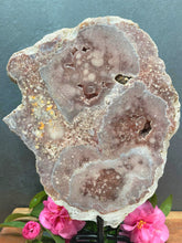 Load image into Gallery viewer, Stunning Pink Amethyst Crystal Slab On Stand Raw Natural Backside