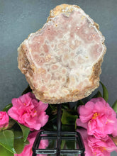 Load image into Gallery viewer, Pink Amethyst Crystal Slab On Stand With Jasper Raw Back Side