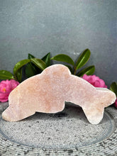 Load image into Gallery viewer, Hand-Carved Pink Amethyst Crystal Dolphin Carving