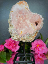 Load image into Gallery viewer, Pink Amethyst Crystal Slab On Stand With Jasper Raw Back Side