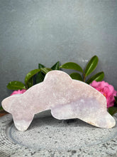Load image into Gallery viewer, Joyful Hand-Carved Pink Amethyst Crystal Dolphin Carving