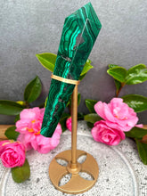 Load image into Gallery viewer, Natural Malachite Wand In Gold Painted Metal Stand