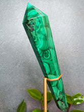 Load image into Gallery viewer, High Quality Malachite Wand In Gold Painted Metal Stand