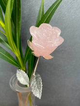 Load image into Gallery viewer, Stunning Rose Quartz Crystal Rose With Silver Stem