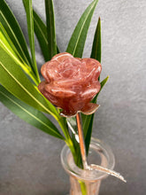 Load image into Gallery viewer, Strawberry Quartz Crystal Rose With Silver Stem