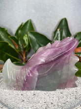 Load image into Gallery viewer, Green And Purple Fluorite Crystal Dragon Skull Carving