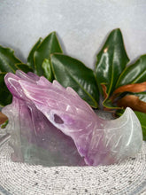 Load image into Gallery viewer, Green And Purple Fluorite Crystal Dragon Skull Carving
