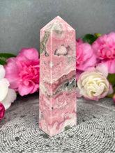 Load image into Gallery viewer, Peruvian Pink Rhodonite Crystal Tower Point