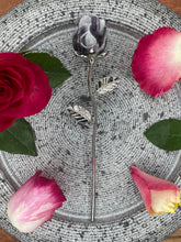 Load image into Gallery viewer, Magnificent Dream Amethyst Chevron Rose Crystal Carving With Silver Stem