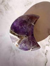 Load image into Gallery viewer, Chevron Dream Amethyst Crescent Moon Carving 1pc
