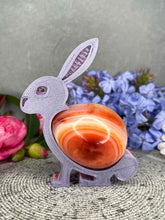 Load image into Gallery viewer, Astounding Carnelian Crystal Egg Carving With Adorable Easter Bunny Stand