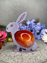 Load image into Gallery viewer, Pretty Rabbit Carnelian Crystal Egg Carving With Adorable Easter Bunny Stand