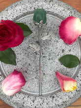 Load image into Gallery viewer, Clarity Green Fluorite Rose Crystal Carving With Silver Stem