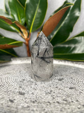 Load image into Gallery viewer, Stunning Transparent Clear Quartz Tower Point Black Tourmaline Crystal Inclusions