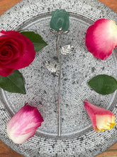 Load image into Gallery viewer, Beautiful Green Fluorite Rose Crystal Carving With Silver Stem