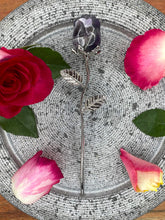 Load image into Gallery viewer, Beautiful Dream Amethyst Chevron Rose Crystal Carving With Silver Stem