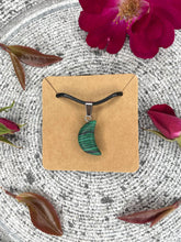 Load image into Gallery viewer, Semi-Precious Malachite Crescent Moon Necklace