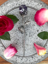 Load image into Gallery viewer, Beautiful Dream Amethyst Chevron Rose Crystal Carving With Silver Stem
