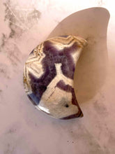 Load image into Gallery viewer, Chevron Dream Amethyst Crescent Moon Carving 1pc