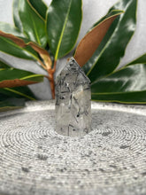 Load image into Gallery viewer, Stunning Transparent Clear Quartz Tower Point Black Tourmaline Crystal Inclusions