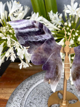 Load image into Gallery viewer, Dream Amethyst Chevron Crystal Butterfly Wings On Gold Stand