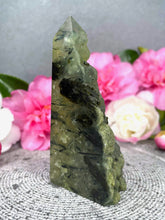Load image into Gallery viewer, Natural Prehnite Crystal Tower Point Freeform With Raw Druzy