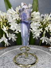 Load image into Gallery viewer, Stunning Blue Flower Agate Wand With Gold Metal Stand