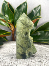 Load image into Gallery viewer, Gorgeous Prehnite Crystal Tower Point Freeform With Raw Druzy