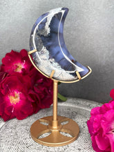 Load image into Gallery viewer, Incredible Blue Flower Agate Crescent Moon