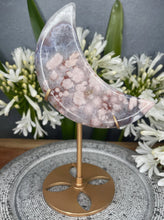 Load image into Gallery viewer, Beautiful Green Quartz Flower Agate Crescent Moon