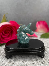 Load image into Gallery viewer, Moss Agate Unicorn Crystal Carving
