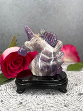 Load image into Gallery viewer, Dream Amethyst Chevron Crystal Unicorn Carving